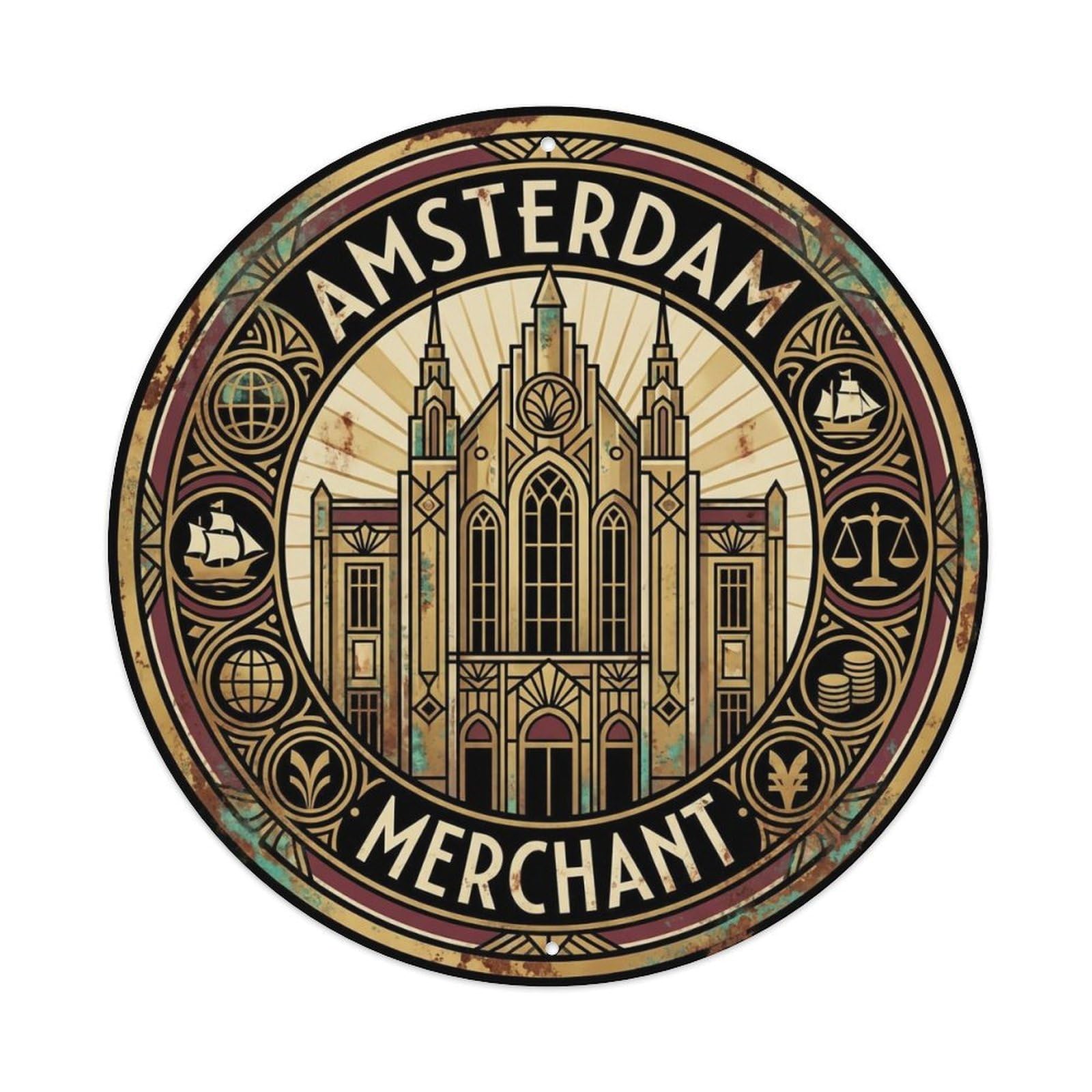 Vintage Travel Amsterdam Netherlands Commerce Metal Tin Sign
