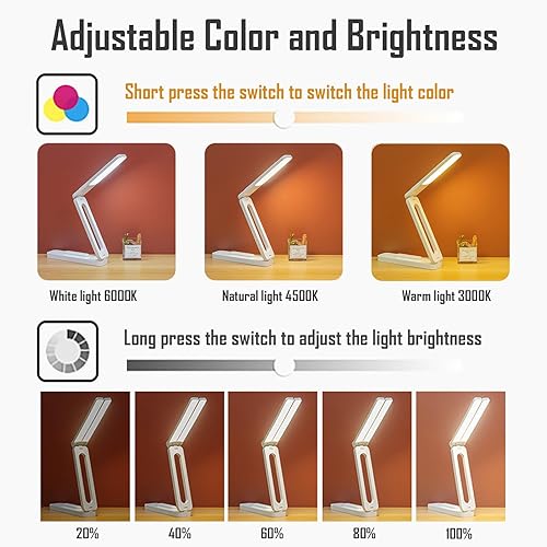 Miniatura 3 de Lámpara de escritorio plegable LED recargable, color de luz ajustable y brillo al tacto, alimentada por USB, lámpara de mesa pequeña portátil para