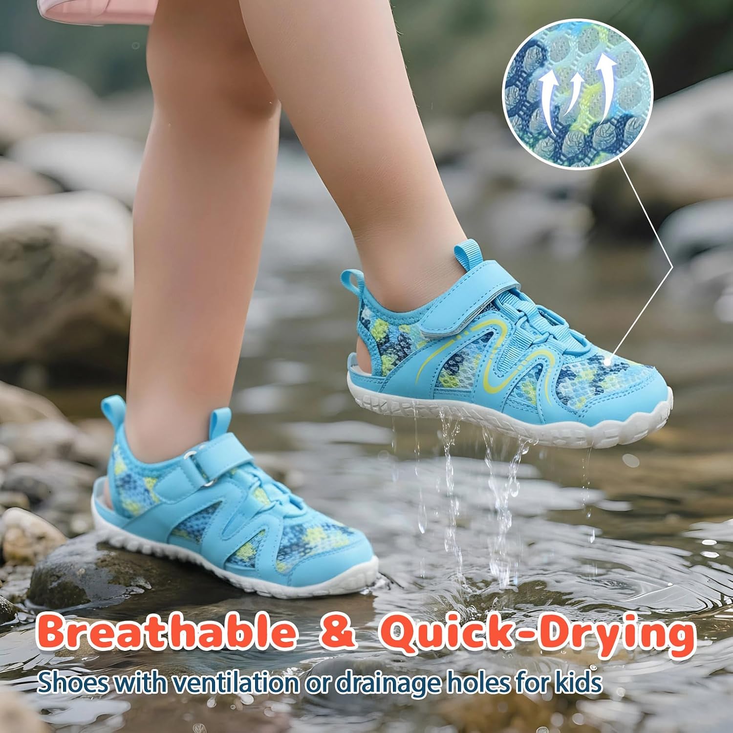 LeIsfIt Kids Shoes Wide Barefoot Hiking Sneakers ArmyGreen and LightBlue Size 13