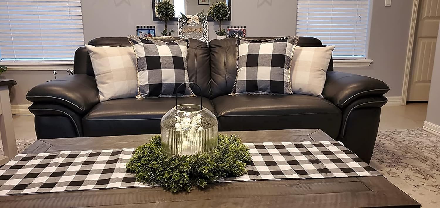 Buffalo Plaid Table Runner 2 Pieces 13 x 84 inch Black and White Plaid Table Runners Halloween Thanksgiving Farmhouse Parties Table Decorations : Home & Kitchen