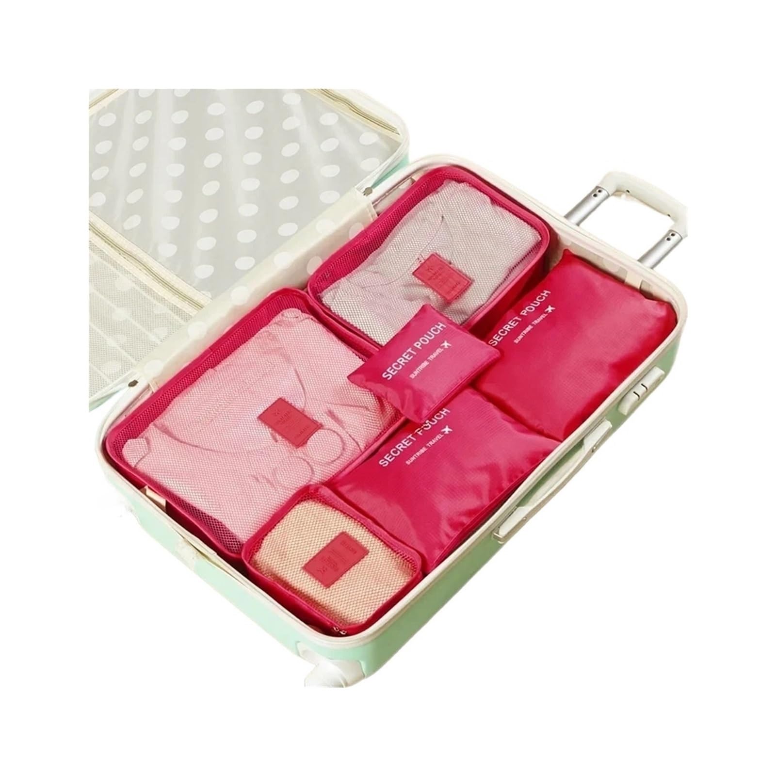 YILWPV 6pcs Travel Organizer Storage Bags Portable Suitcases Waterproof Luggage Packing Bag Wardrobe Clothes Shoes for Travel(Rose Red)