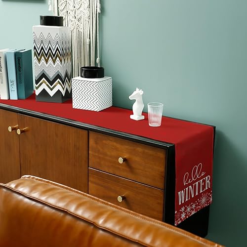 Miniatura 6 de Hello Winter Cotton Linen Small Table Runner 13 x 48 inch Non-Slip Rectangular Dining Table Decor for Wedding Party Holiday Dinner Christmas