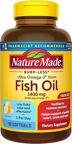 Miniatura 1 de Nature Made Burp-Less Ultra Omega-3 de aceite de pescado 1400 mg suplemento dietético para un apoyo cardíaco saludable 90 cápsulas blandas