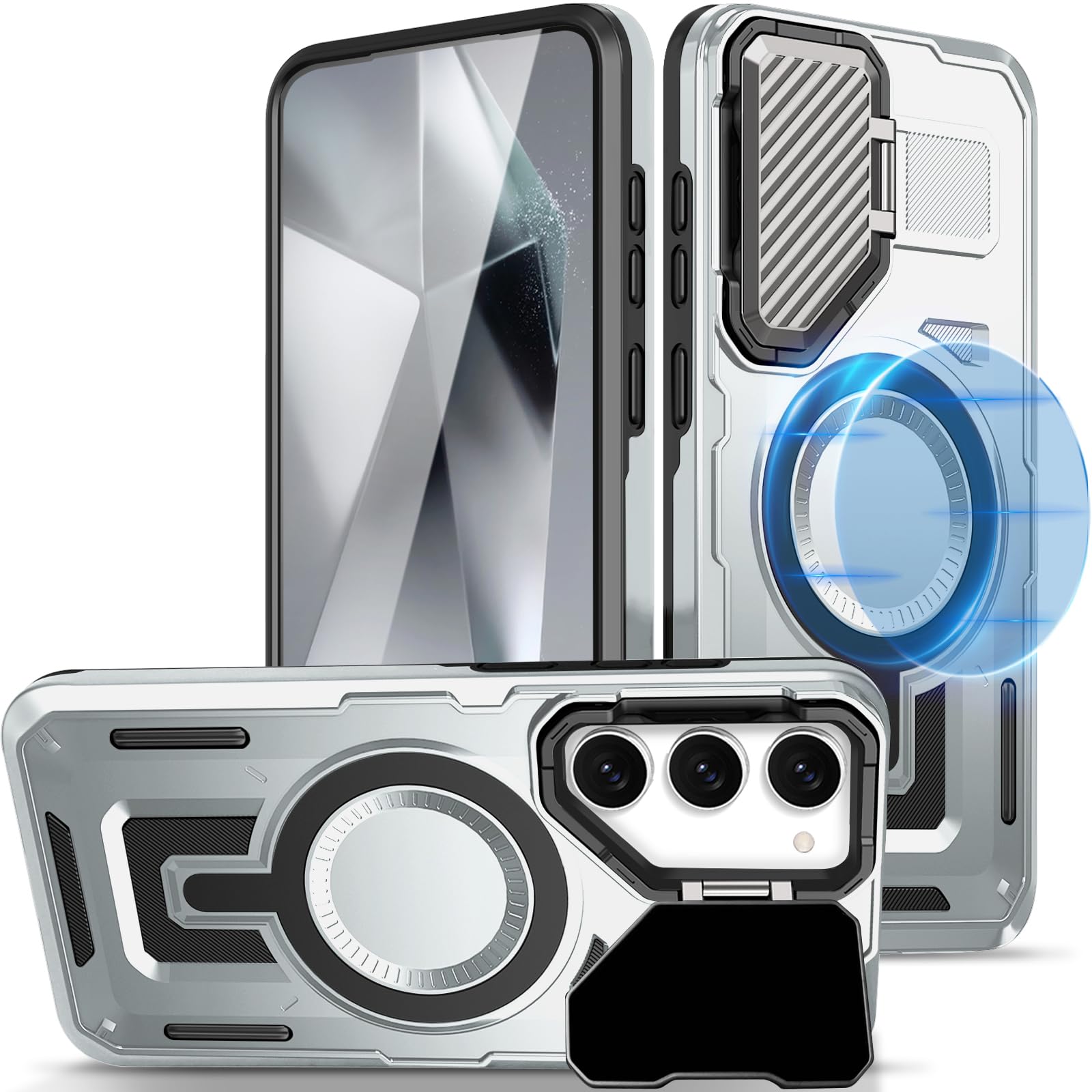 EMMPITU for Samsung Galaxy S23+ Plus Case, Built-in Camera Cover with Kickstand, Compatible with Magsafe, Shockproof Rugged Hard Back & TPU Edge