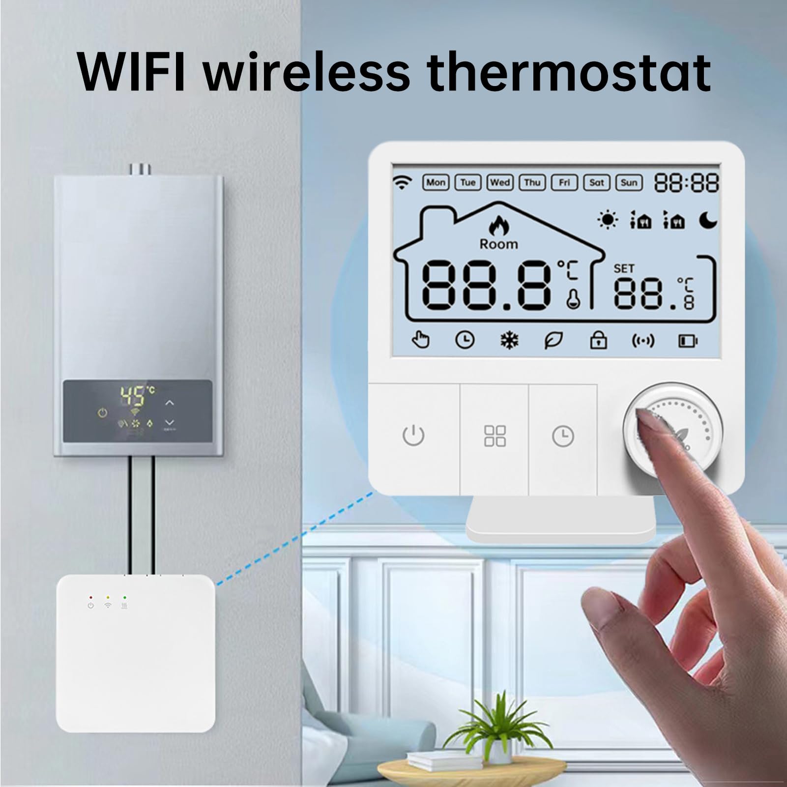 Inteligentny Termostat, łatwa Instalacja, Termostat Wtykowy, Regulator Temperatury, Elektryczny Cyfrowy Termostat, Ogrzewanie, Chłodzenie, Timer, Biały, Programowalne