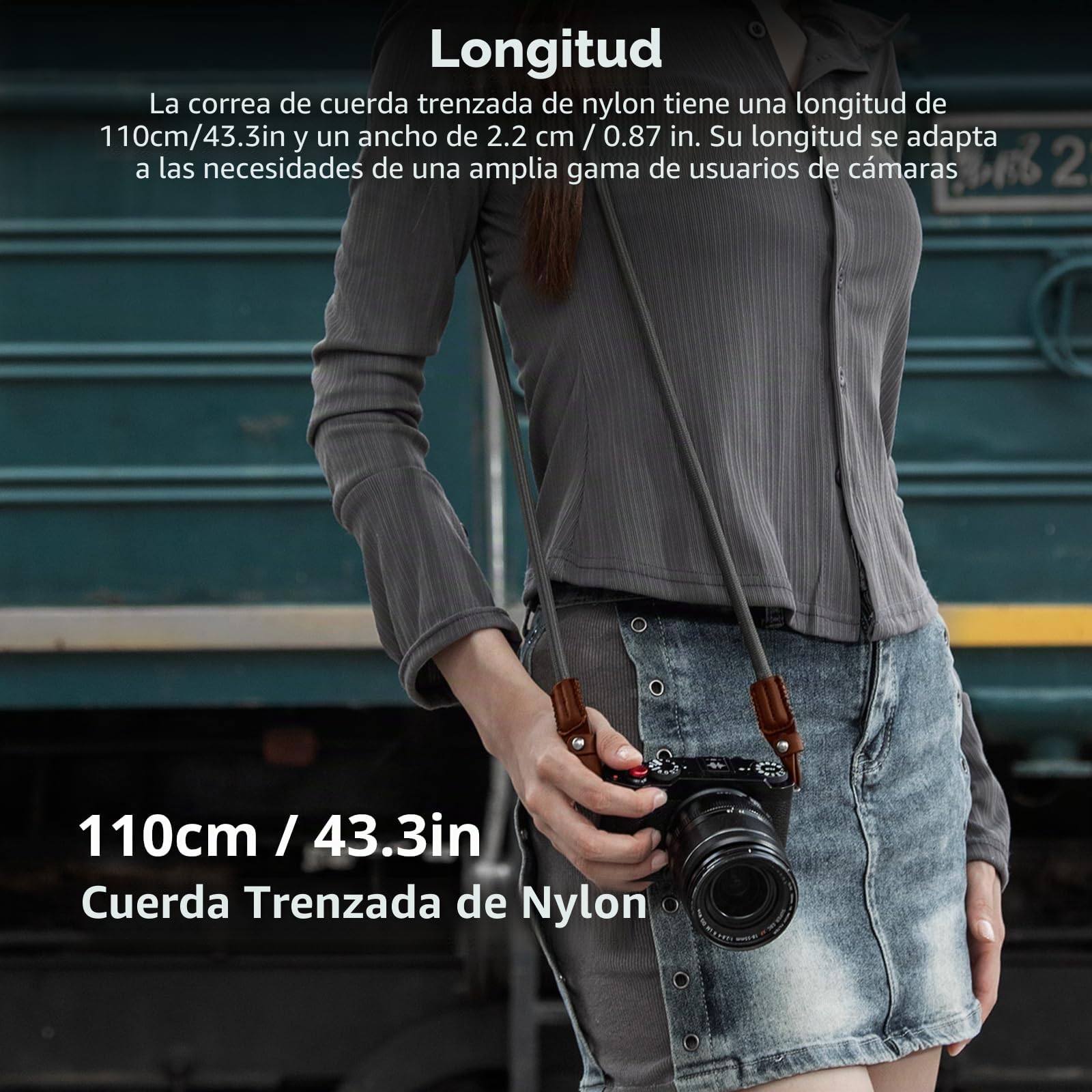 SMALLRIG Correa de Hombro para Cámara, Correa de Hombro Trenzada Ajustable con Junta Tórica y Almohadilla de Cuero para Cámara DSLR o Sin Espejo, Gris - 5057