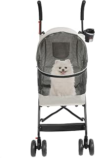 Pet Travel Stroller, for Small & Medium-Sized Dogs/Cats up to 22 pounds | Built-in Safety Rope, Compact, Easy Fold, No Assembly Required