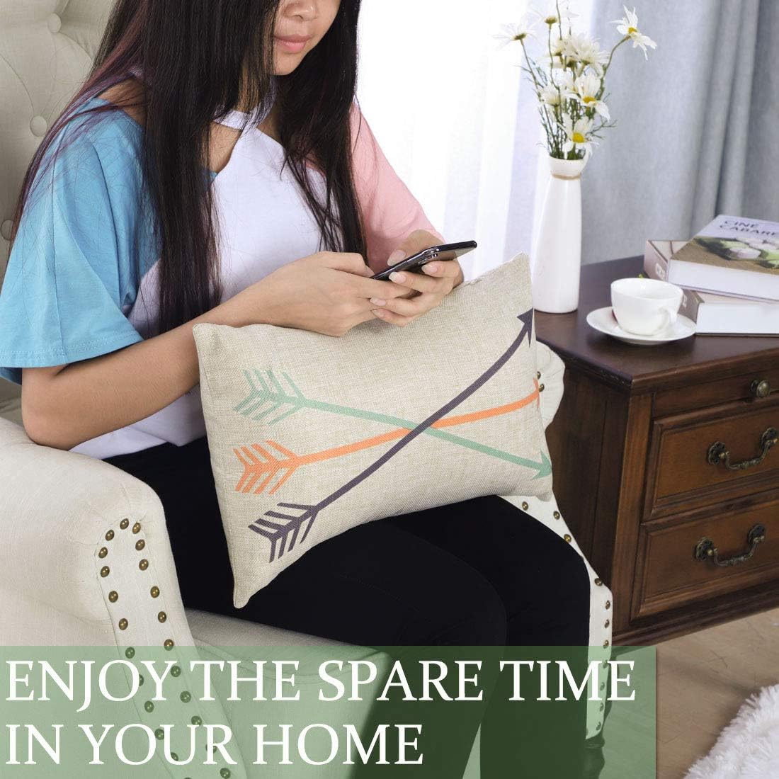 uxcell Leisure Rectangle Lumbar Pillow Cover Pillow Case W Hidden Zipper for Car Living Room Sofa Couch 12 x 20 Inch, Three Arrows Print