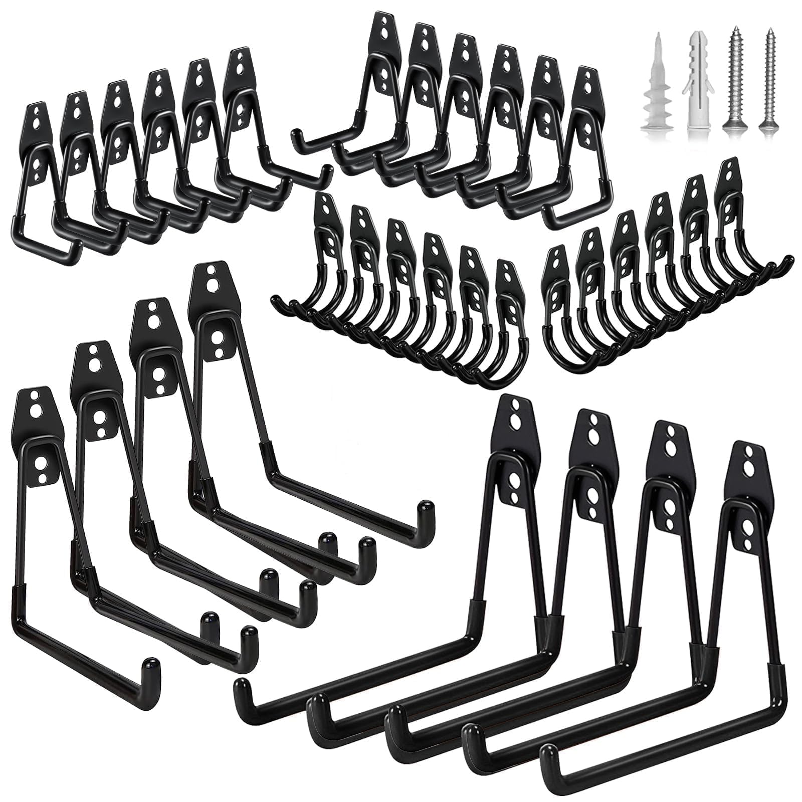 GUDEMAY 32 ganci da parete per garage, carichi pesanti, con viti e protezione in gomma, per garage, salvaspazio, per attrezzi, biciclette, scale, sci, attrezzi da giardino