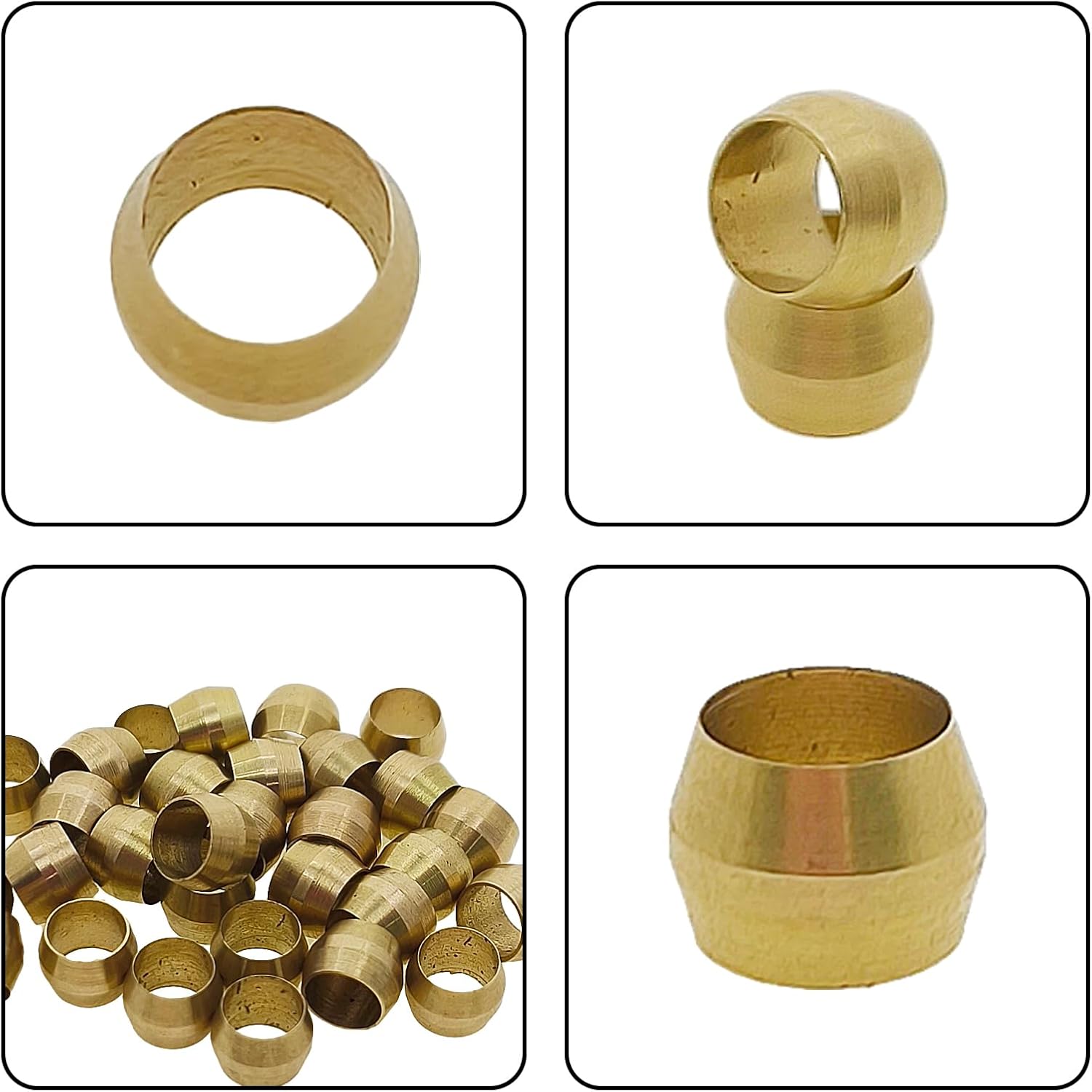 AnRui Tube OD 1/4" Brass Compression Sleeves Ferrules, 30Pack Brass Ferrule Fitting Brass Compression Fitting Assortment Kit for Truck Air Lines Water Gas Pipe