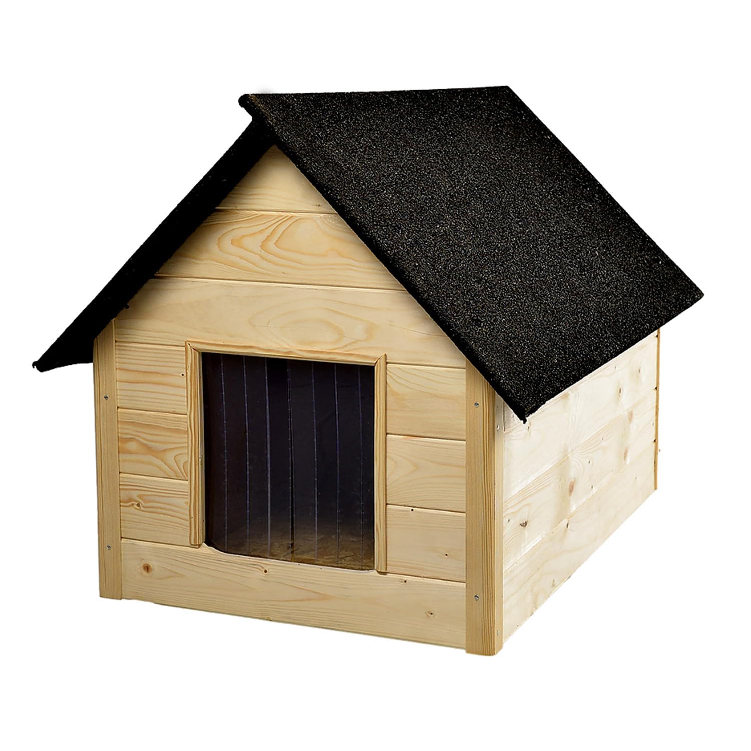 XL Hundehütte aus Holz mit Isolierung | Zur Selbstmontage und Anstrich | für Hunde bis 20kg | Wetterfest mit Bitumen-Dach, mit Vorhang, imprägnierte Eiche in Weiß