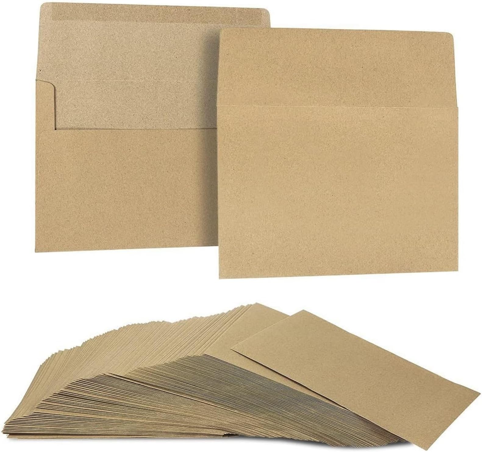 Juvale Brown A7 Kraft Envelopes Square Flap Bulk 100 Count for 5x7 Inch Wedding Card, Baby Shower, Party Photos - 5.25x7.25 Inches