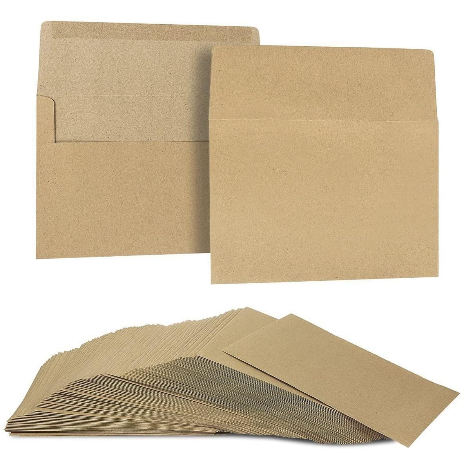 Juvale Brown A7 Kraft Envelopes Square Flap Bulk 100 Count for 5x7 Inch Wedding Card, Baby Shower, Party Photos - 5.25x7.25 Inches