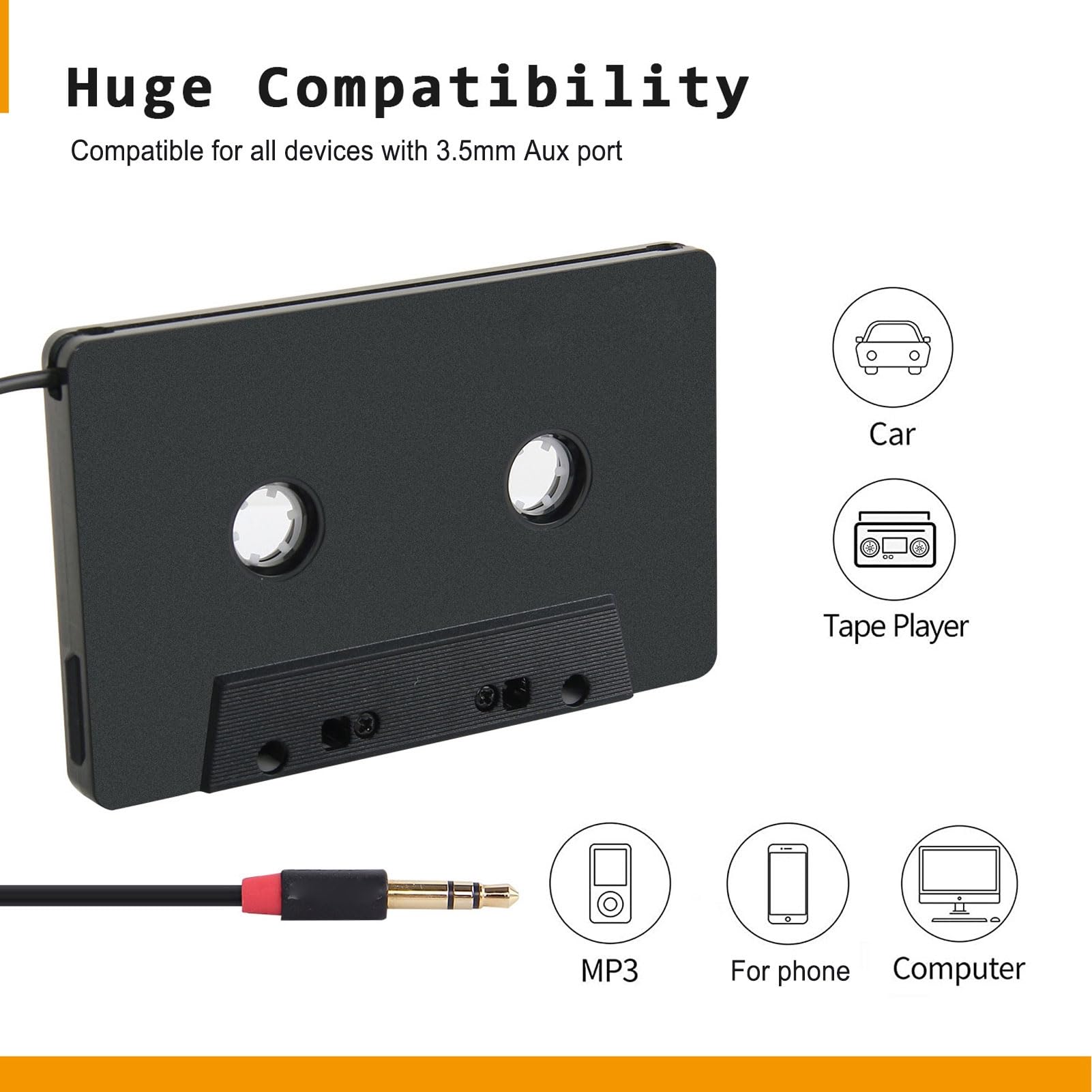 Sxhlseller Adaptateur Universel pour Cassette de Voiture avec Câble Auxiliaire USB-C vers Jack 3,5 Mm, Sortie Stéréo 4 Canaux, Lecture de Musique Haute fidélité pour Téléphones, Lecteurs