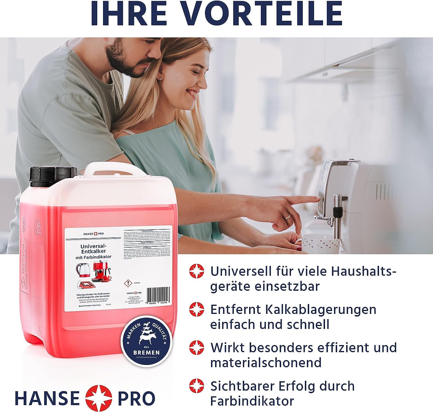 HANSE PRO Pflege-Set für Luftbefeuchter und Luftwäscher, 2 x 5000 ml I Hygiene-Mittel I hält Verdunstwasser hygienisch einwandfrei I Universal-Entkalker I gegen Wiederverkalkung