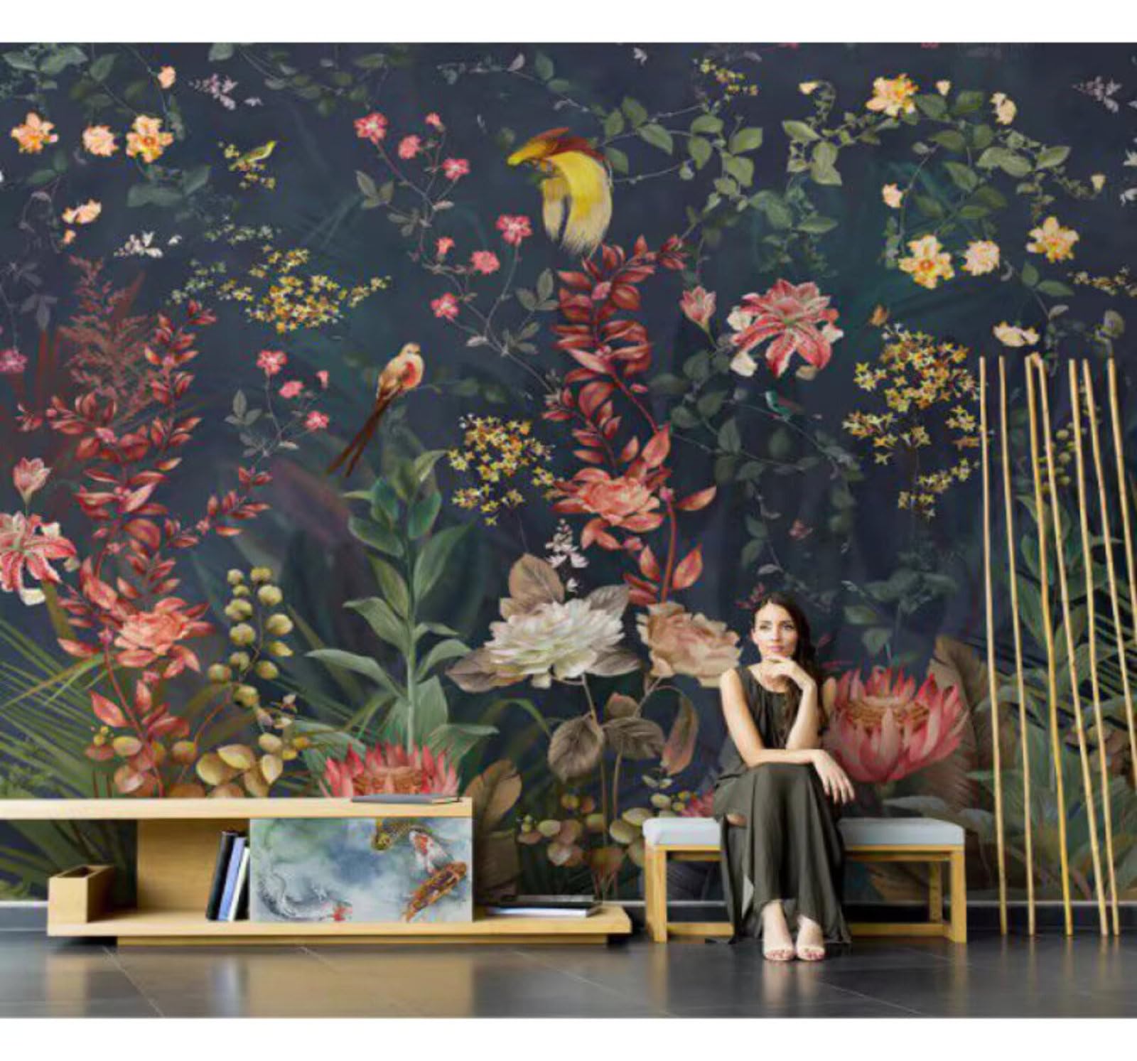 Vintage Hand Drawn Beautiful Flowers Jungle 3D Wallpaper Easy Install Feature Office Living Room Sofa Bedroom TV Background Wall Decoration-350cm×256cm