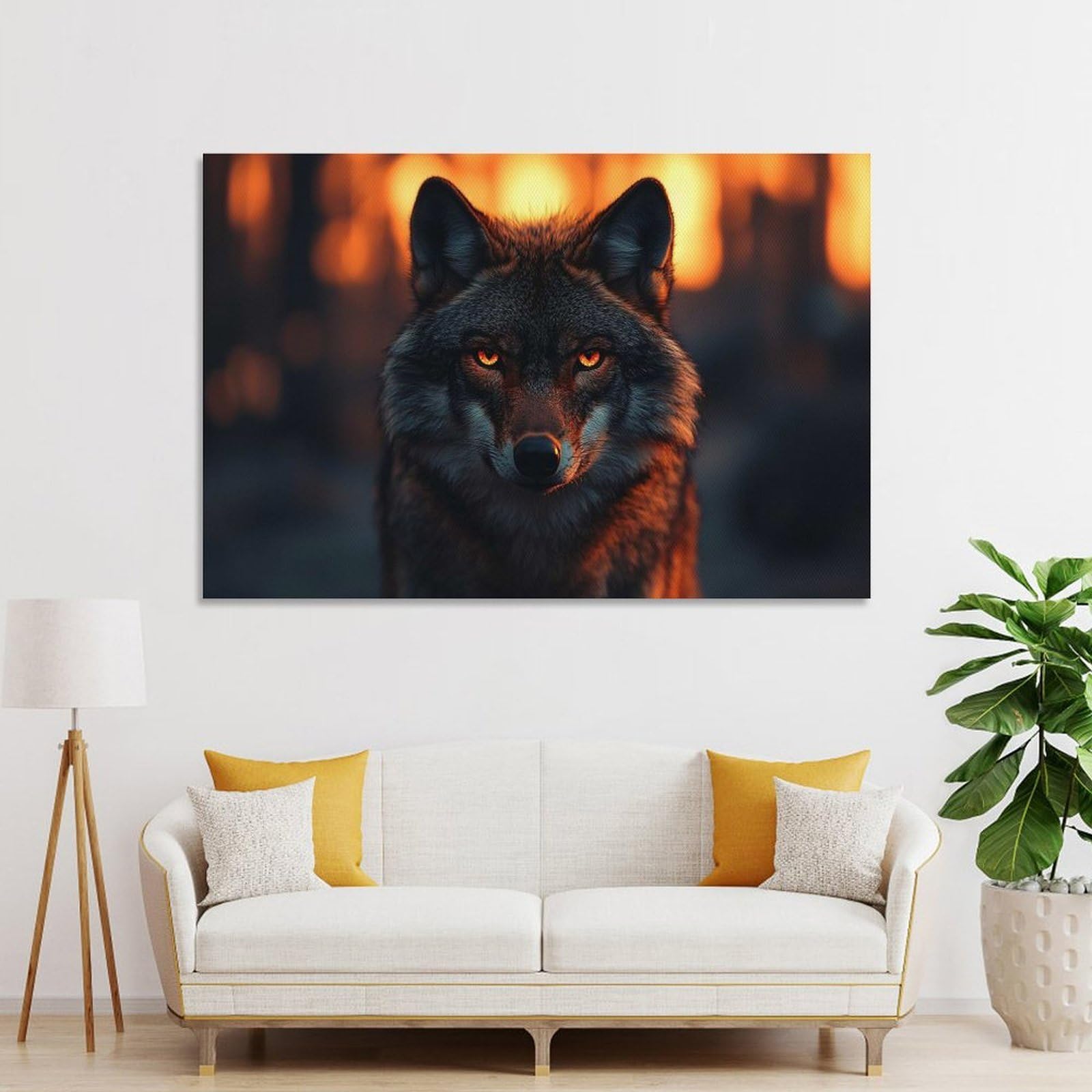 Junmoney Unframe-Style-15 Wall Picture Print Intense Wolf Portrait With Glowing Eyes, 20X30inch(50X75cm), For Living Room, Lounge Or Sitting Room, A Home Accent With Warm Character