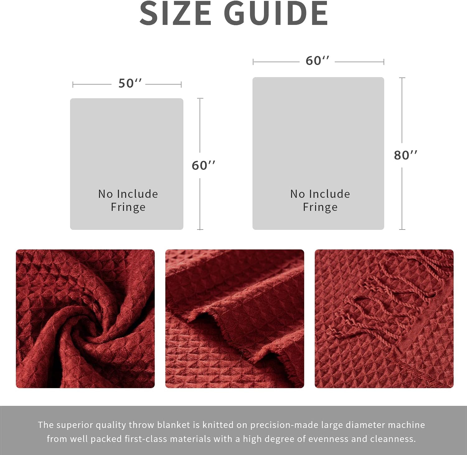 RECYCO Christmas Throw Blanket for Couch, Waffle Throw Blanket Lightweight Soft Cozy Bed Decor Travel Blanket with Tassels for Living Room 50"x60", Christmas Red