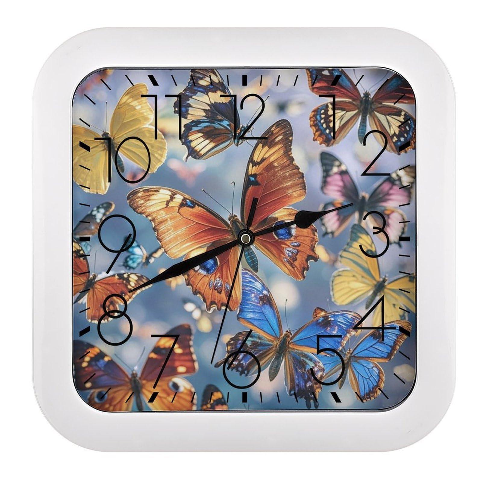 LZQPOEAS Monarch Butterflies Wall Clock Fashionable Versatile Silent Wall Clock Simple Elegant Non Ticking Analog Clocks Easy to Install Square Modern Clocks for Home Decoration