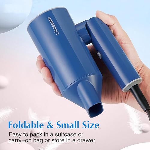 Miniatura 2 de Secador de pelo, secador de pelo plegable pequeño de 1600 W, secador de pelo de viaje de secado rápido, azul