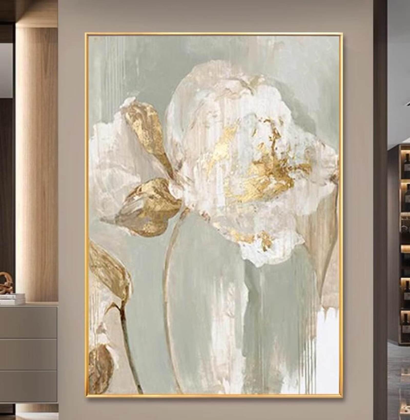 Peinture à l'huile dorée et tulipes minimalistes sur toile de luxe pour salon