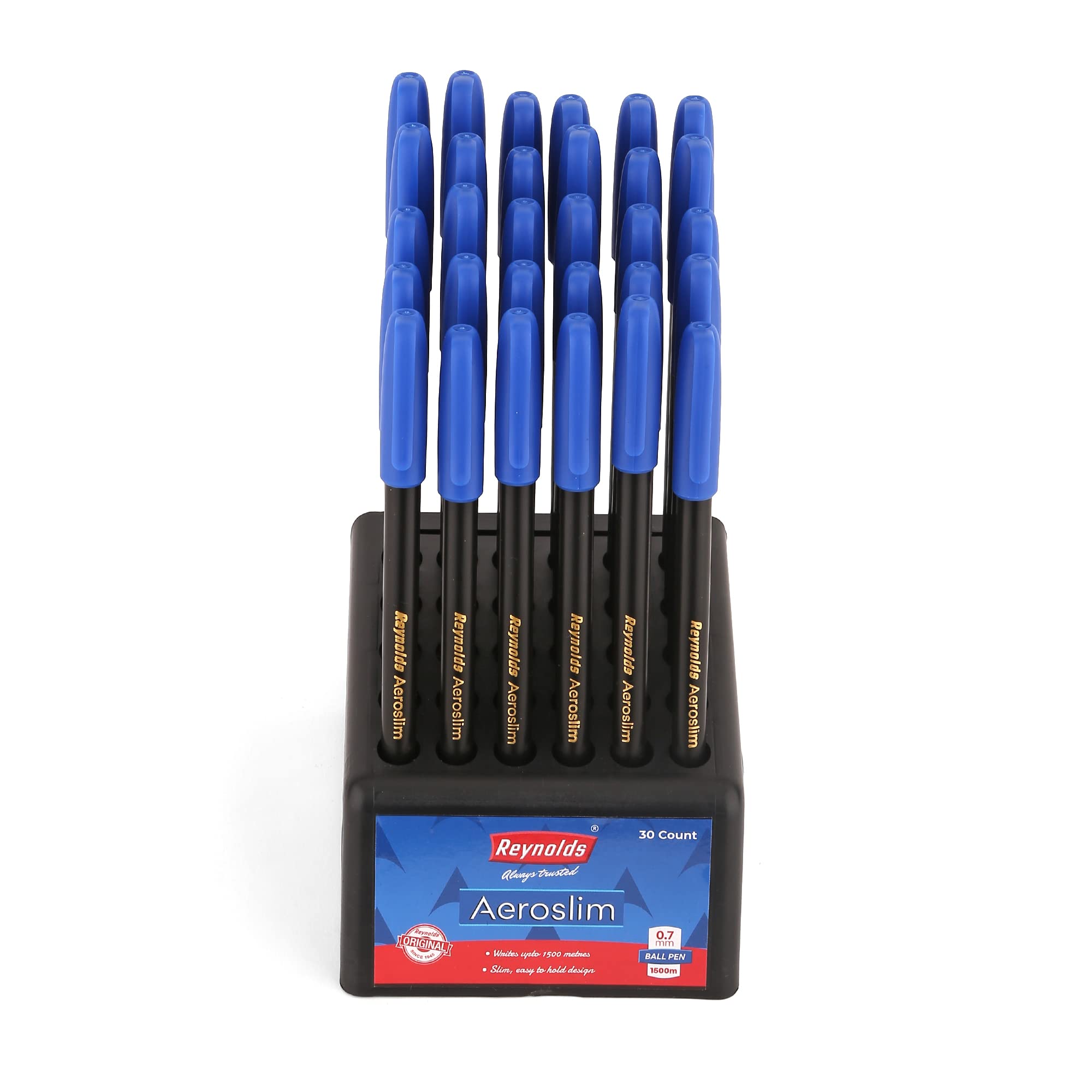 AEROSLIM 30 CT BLUE - DISPENSER I Lightweight Ball Pen With Comfortable Grip for Extra Smooth Writing I School and Office Stationery | 0.7mm Tip Size