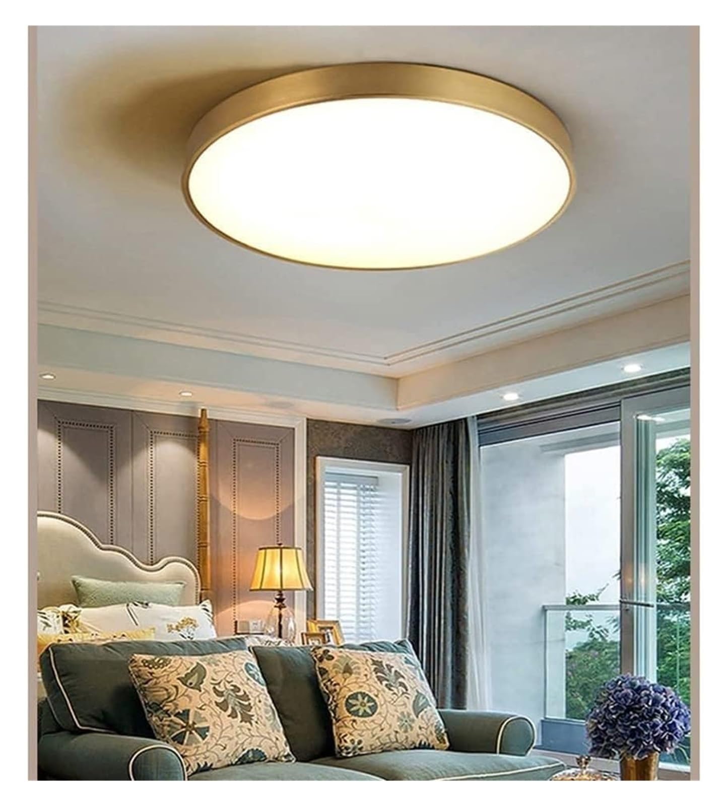 Lámpara de Techo LED Redonda Dorada con atenuación Tricolor, Ideal para balcón, Porche, Cocina o baño. Luminaria Moderna para iluminación de Exteriores.