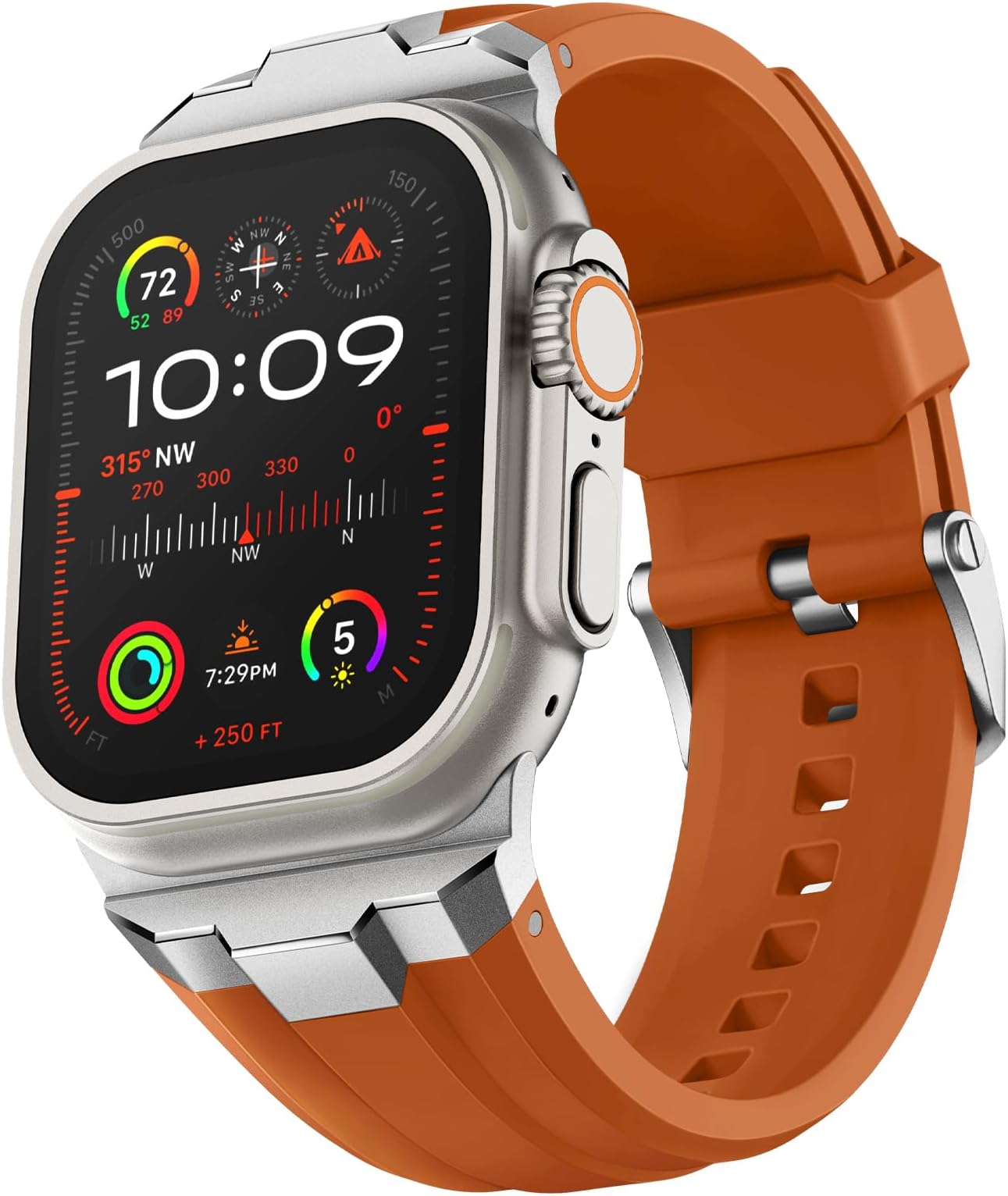 Suitisbest Sport Band for Apple Watch Ultra 2/Apple Watch Ultra Bands 49mm 45mm 44mm 42mm, Wide Rugged 316L Stainless Steel Connector Durable Silicone Band for iWatch Ultra 9 8 7 6 5 4 3 SE