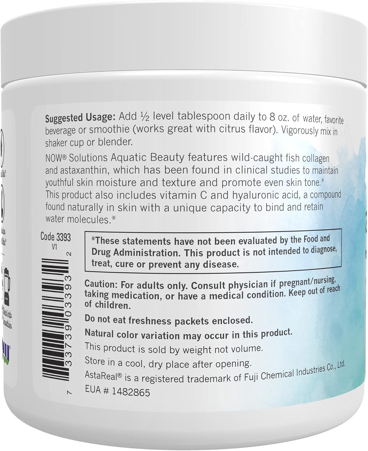NOW Solutions, Aquatic Beauty Plus Marine Collagen From Wild-Caught Fish and Astaxanthin Powder, 3-Ounce