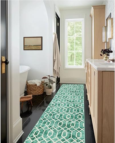 Miniatura 4 de Lahome Alfombra marroquí lavable para pasillo, alfombra verde de 2 x 8 pies con parte trasera de goma, alfombra antideslizante que no desprende