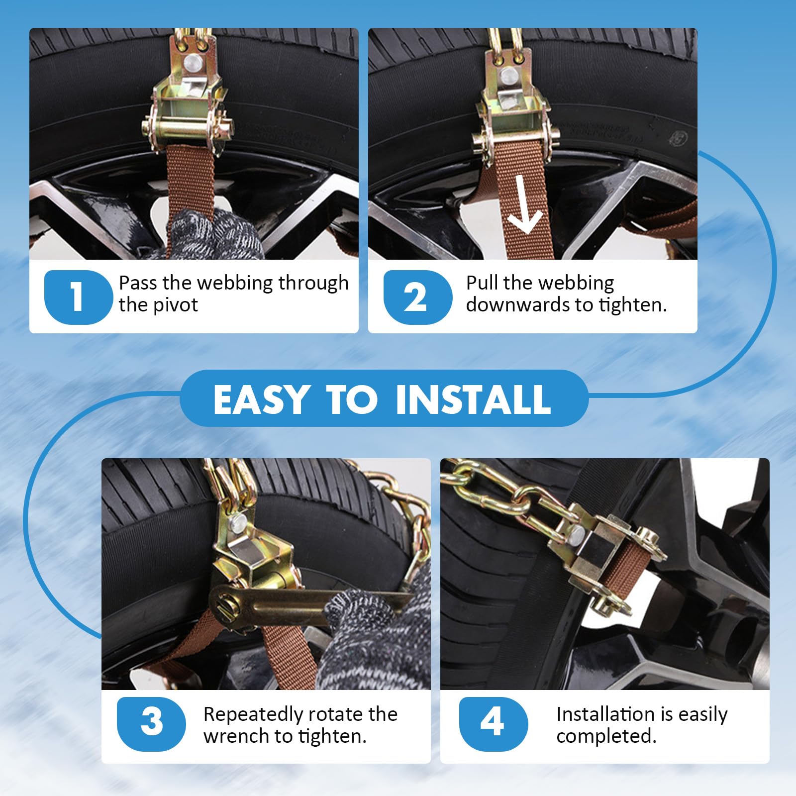 Cadenas Coche Nieve, Cadenas de Nieve para Coche 10 Piezas, Cadenas Nieve Universales Emergencia para Vehículos Coches SUV Tamaño del Neumático 165-265 mm, Snow Chains - Máximo Agarre y Montaje Fácil