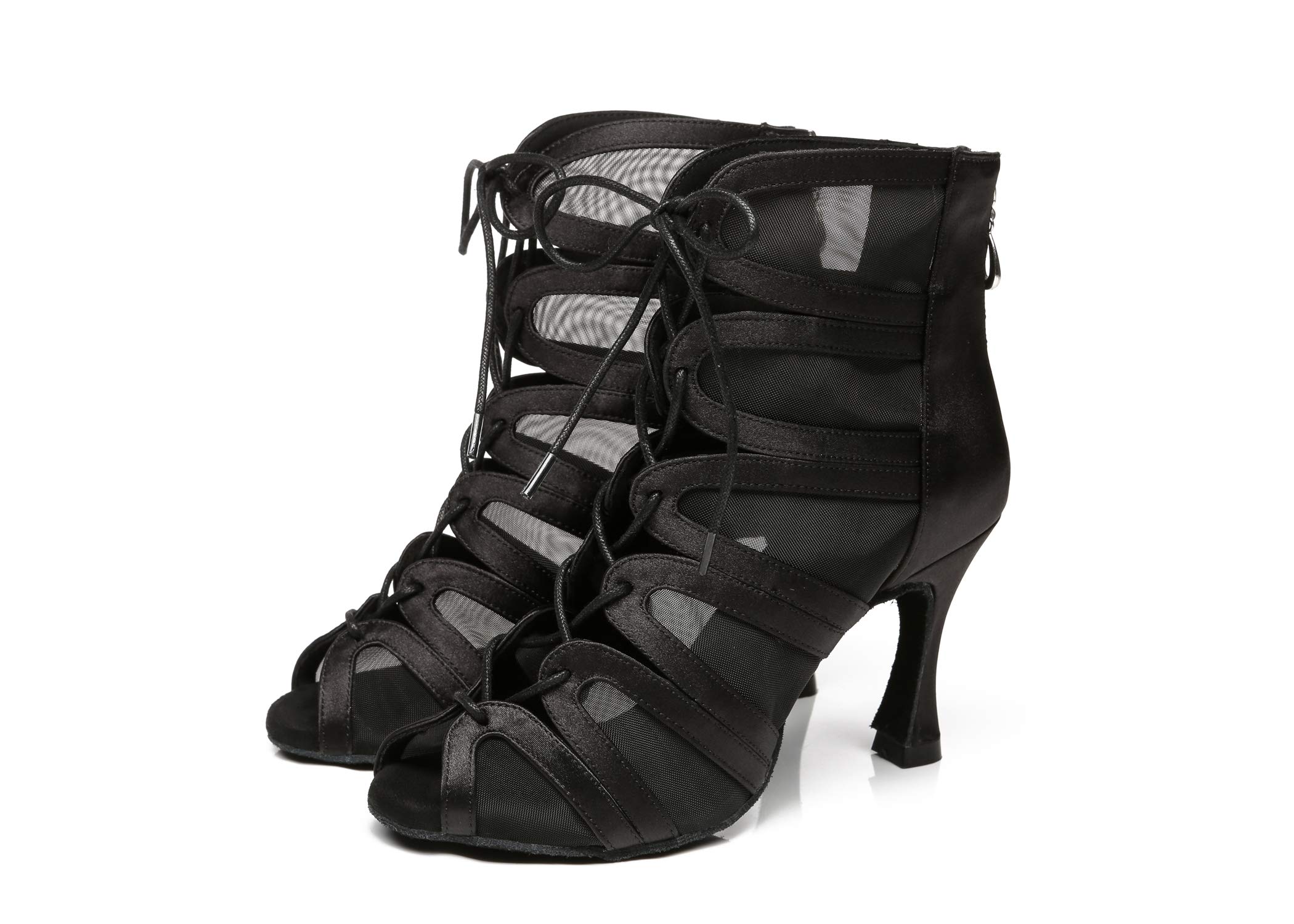 Minishion Dancing Boots Women Latin Ballroom Ankle Dance Shoes Sommer Evening Wedding Party Heeded Sandals L444 Black US 6