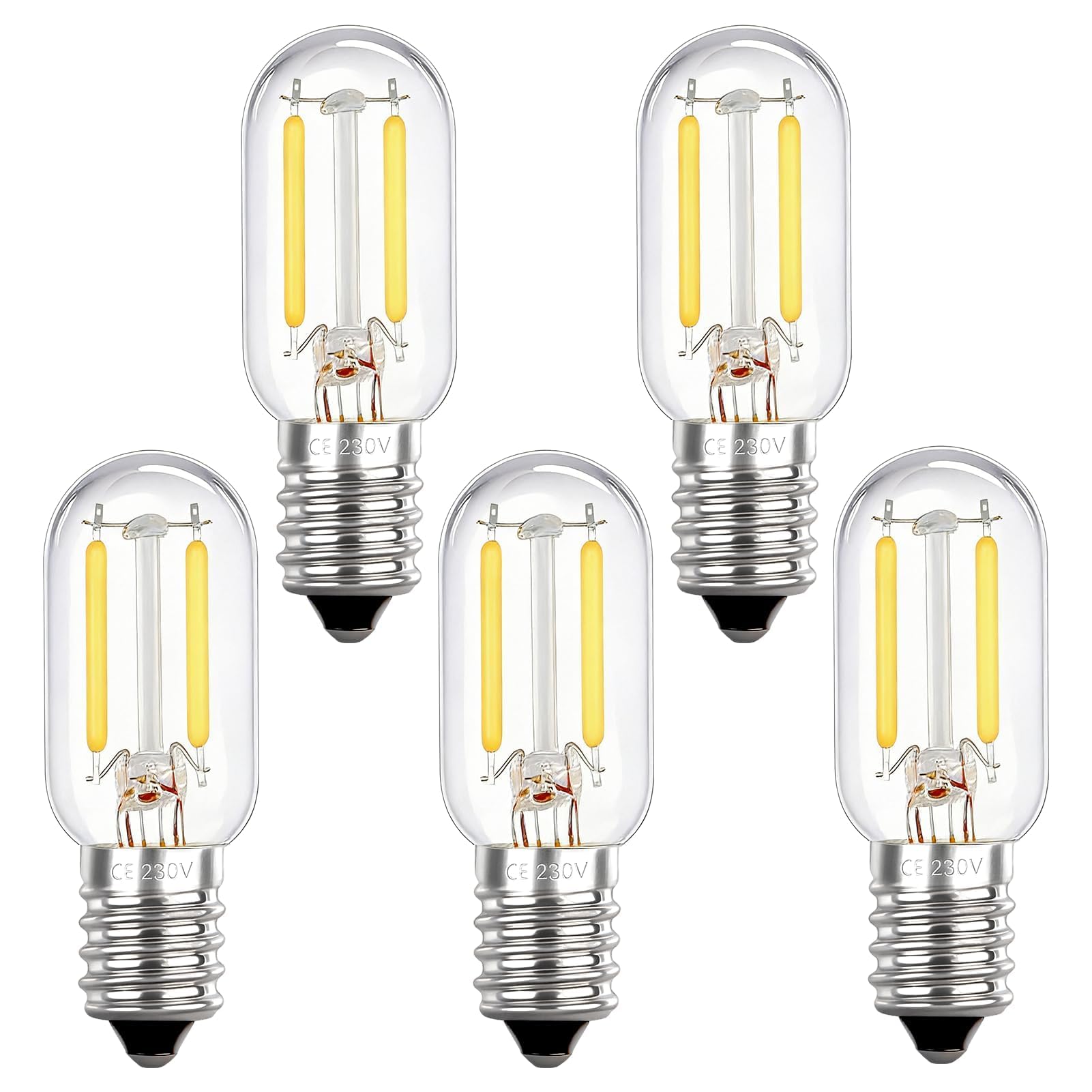 T22 E14 LED Light Bulbs 1W Warm White 2700K, Dimmable SES Small Screw Night Light Bulb Mini Tubular E14 LED Filament Bulbs 15W Equivalent Energy Saving Bulb for Fridge Salt Lamp Cooker Hood 5 Pack