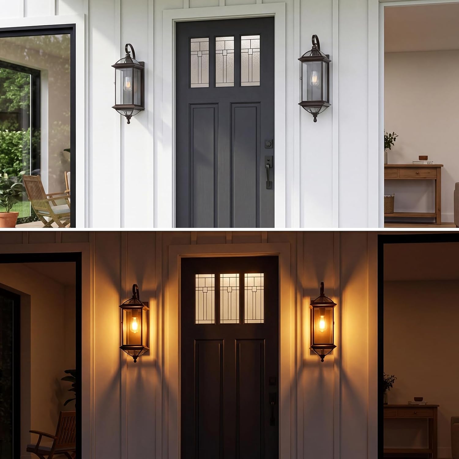 Large Solid Copper Outdoor Wall Light, 20" Oil Rubbed Bronze Porch Lantern with Clear Beveled Glass, Exterior Wall Sconce for Front Door, Garage, Patio, Weather Resistant, E26 Base