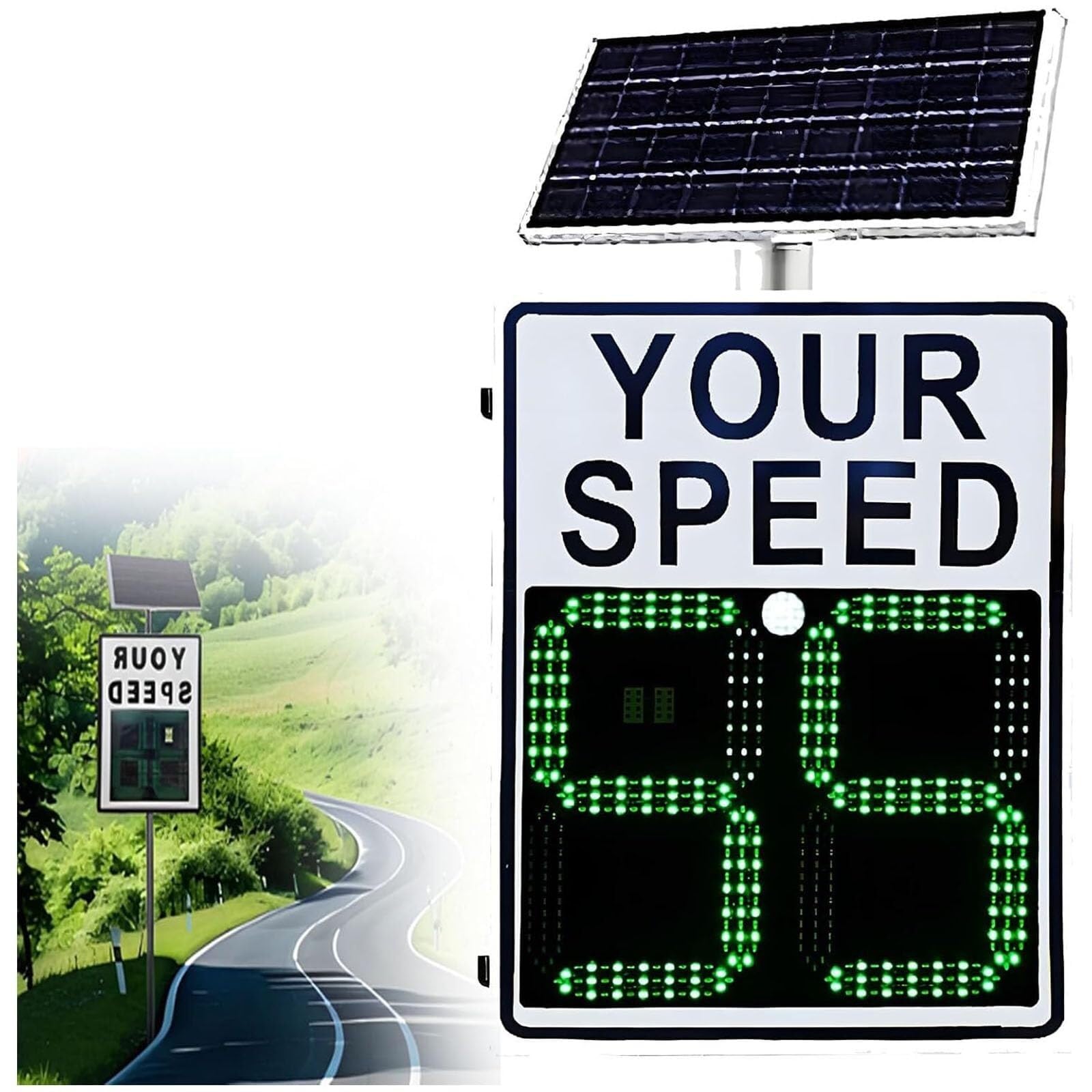 Señal de velocidad por radar, rastreador de velocidad solar inalámbrico, pantalla LED de 24 x 35 pulgadas, marcador de advertencia de tráfico de aleación IP65 para seguridad vial y callejera