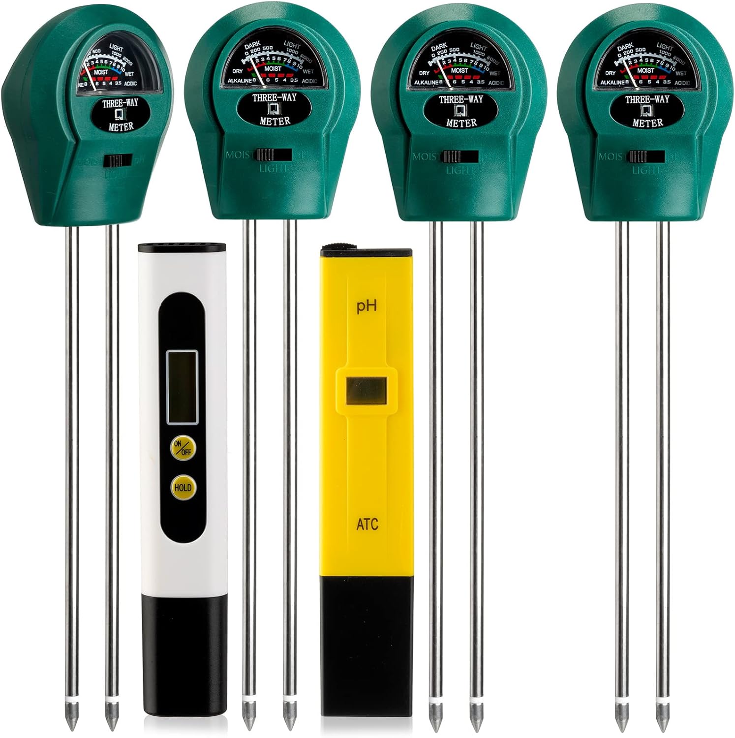 6 Pcs Tester Digital Kit Includes 4 Pieces 3 in 1 Soil pH