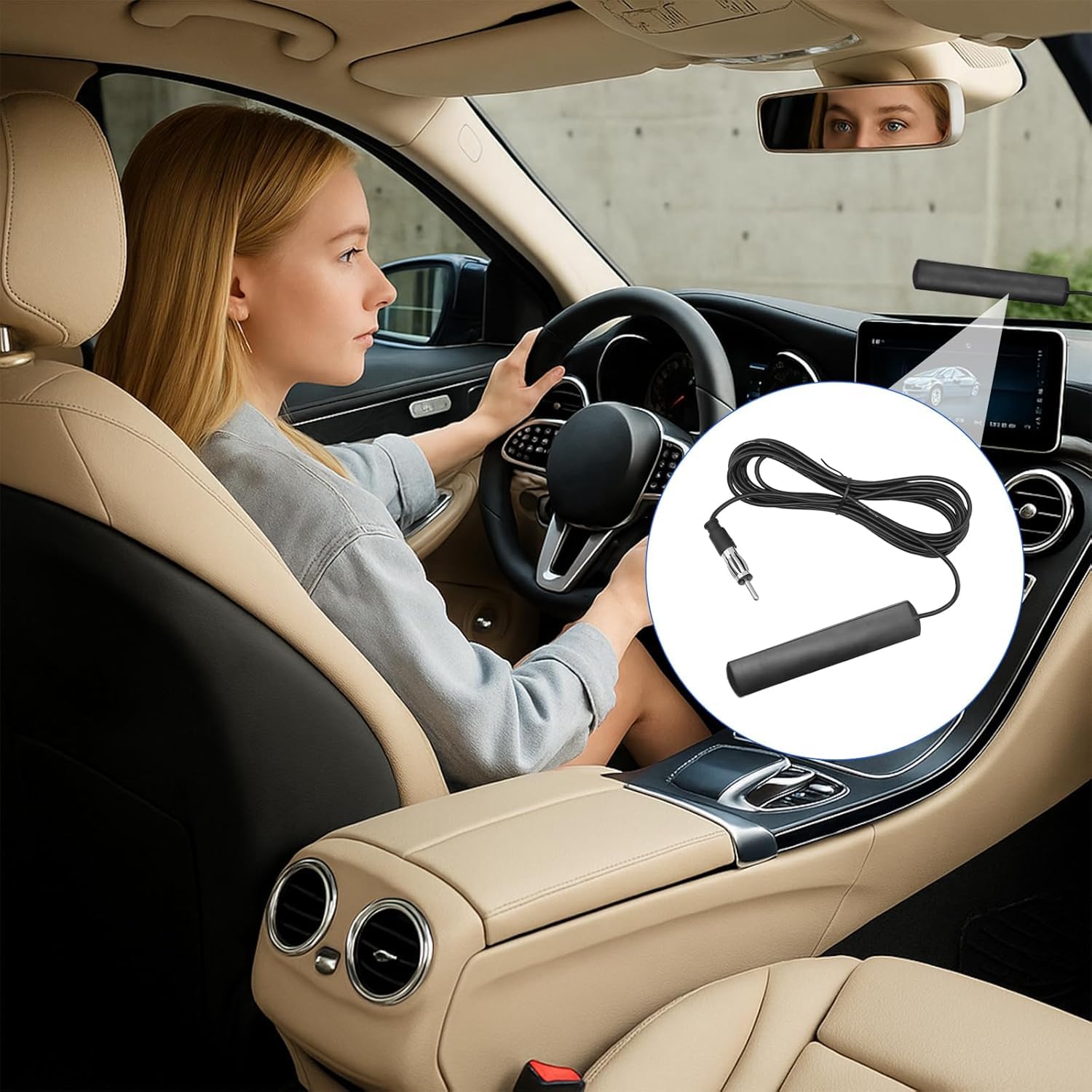 Car Aerial, Universal Car Stereo Antenna, for Am/Fm HD Radio, Hidden Adhesive Mount Windshield Din Vehicle Aerial with 3m Cable, Enhanced Signal Reception & Noise Reduction — view 4