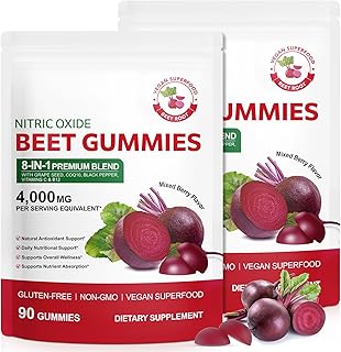 Beet Root Gummies,180 Heart Health Chews for Blood Pressure Support Supplements,Red Beets Supplements with Beetroot, Grape Seed, Coq10,B Vitamins,Vegan, Non-GMO,90 Beet Chews