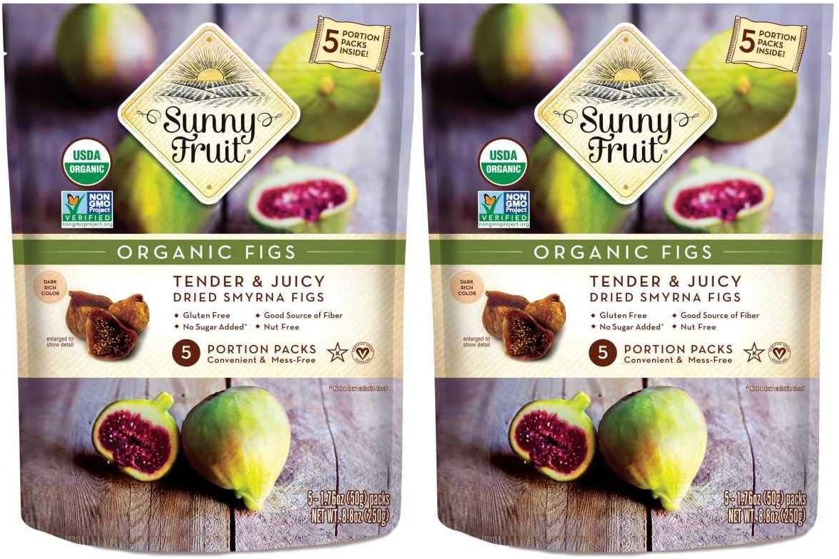 Turkish Dried Figs - Sunny Fruit (Pack of 2) - (5) 1.76oz Portion Packs per Bag | Purely Figs - NO Added Sugars, Sulfurs or Preservatives | NON-GMO, VEGAN, HALAL & KOSHER