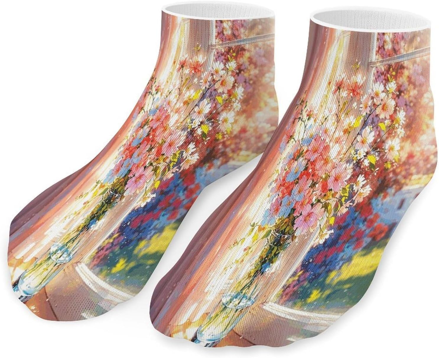Fresh Flowers on The Windowsill 5Pairs Low Cut Ankle Socks for Women No Show Casual Breathable Athletic Socks for Sport