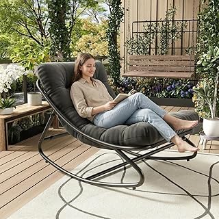 IDEALHOUSE Outdoor Rocking Chair with Metal Frame, Adjustable Papasan Ro...