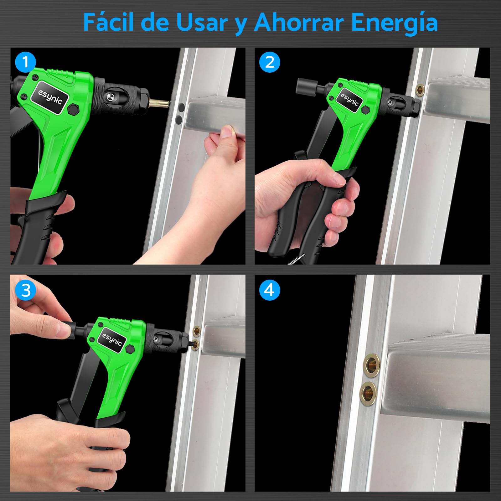 eSynic 8 "Remachadora de Tuercas, Pistola de Remachadora Manual con 100pcs de M3 M4 M5 M6 Tuercas de Remache y Un Estuche Resistente Herramienta Robusta y Ergonómica para Trabajos de Reparación
