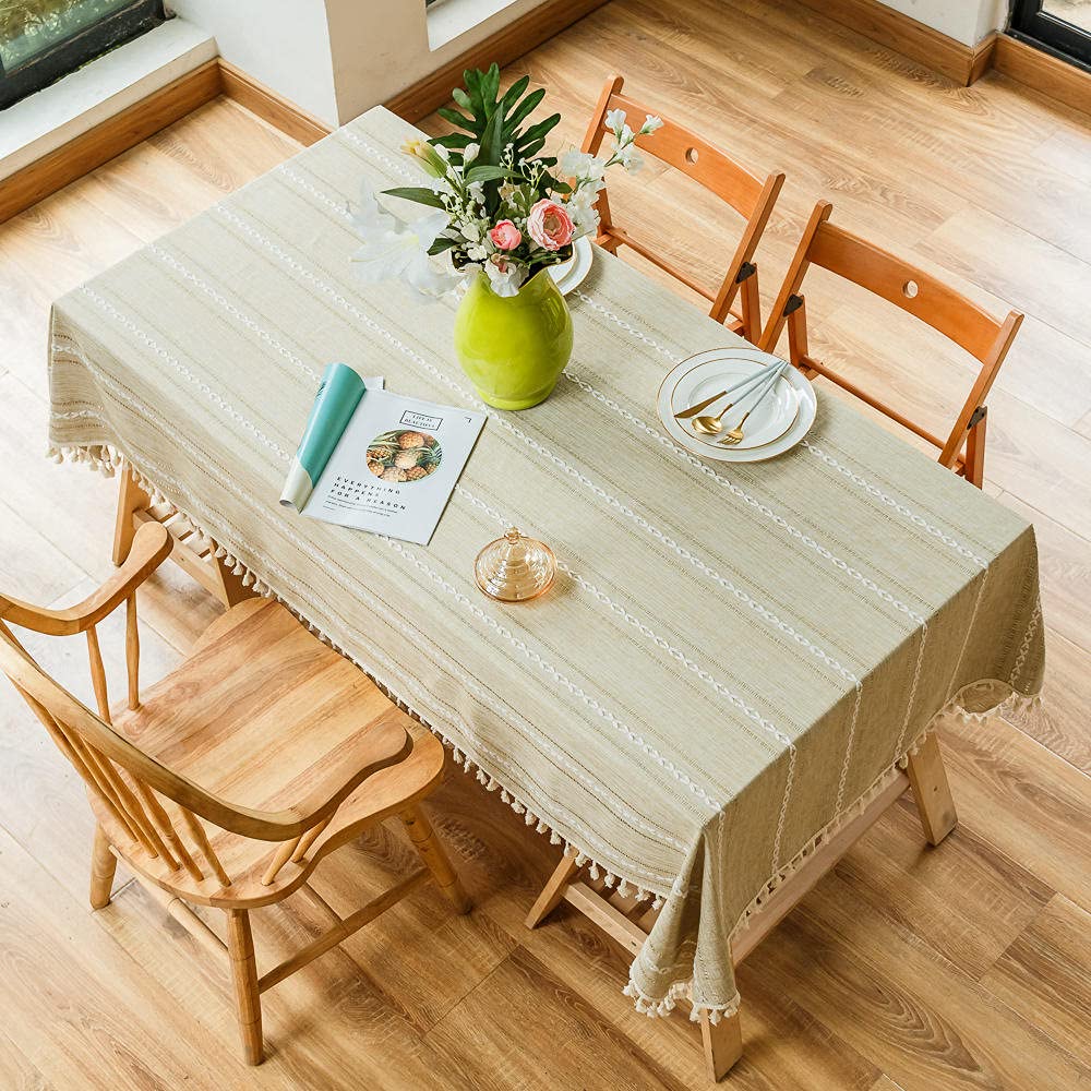 Nappe coton et lin anti-pli et facile à laver pour grande table de fête