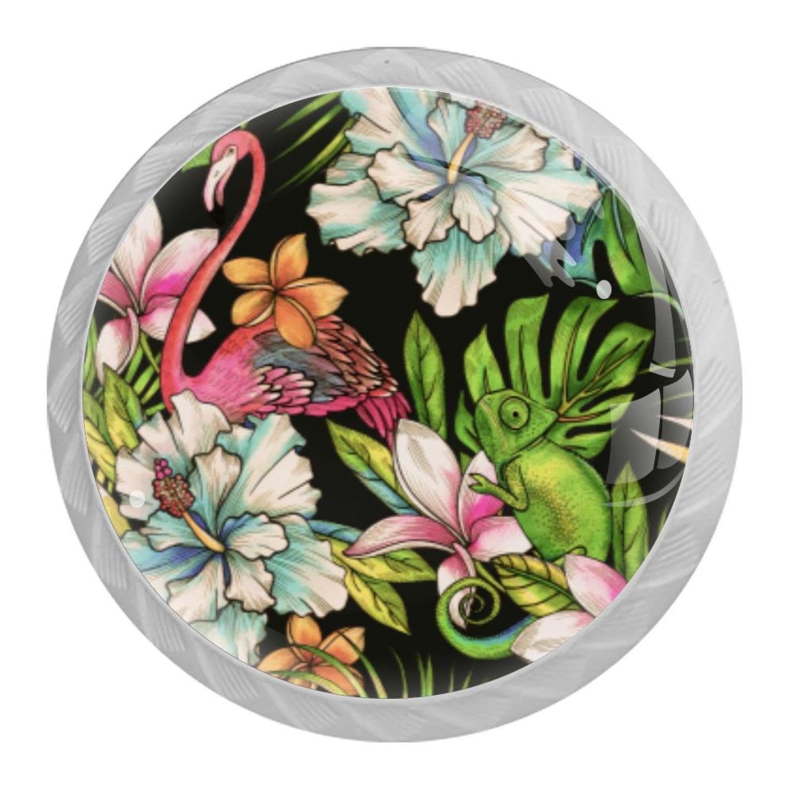 Tqmspg Multi09 4 Pieces Drawer Pulls Flowers Flamingo Door Knobs Dresser Handles For Kitchen Wardrobe Cupboard Hardware Furniture