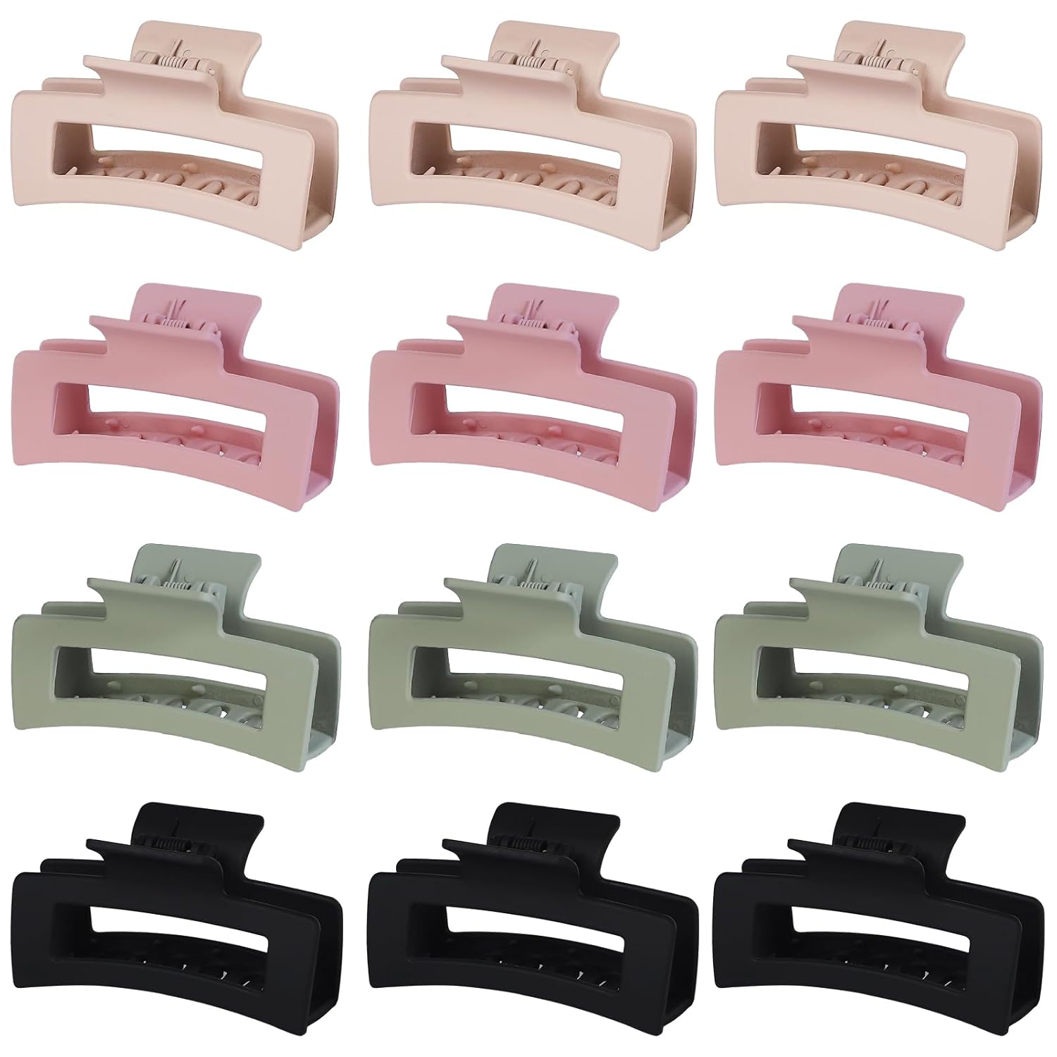 12 Pack 3.5 Inch Matte Square Hair Claw Clips for Women, Strong Hold Neutral Claws for Thick Thin Hair(Green/pink/white/black)