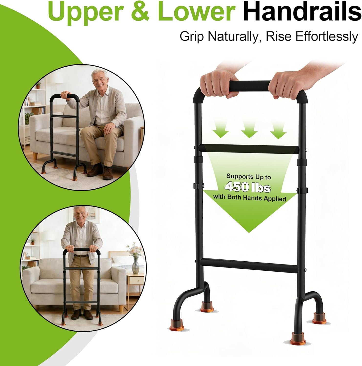 Heavy-Duty Stand Assist for Chair & Couch - Wide 17.5" Iron Base, Adjustable Height 29.5"-38.7", 600lb Capacity Mobility Aid for Seniors & Recovery
