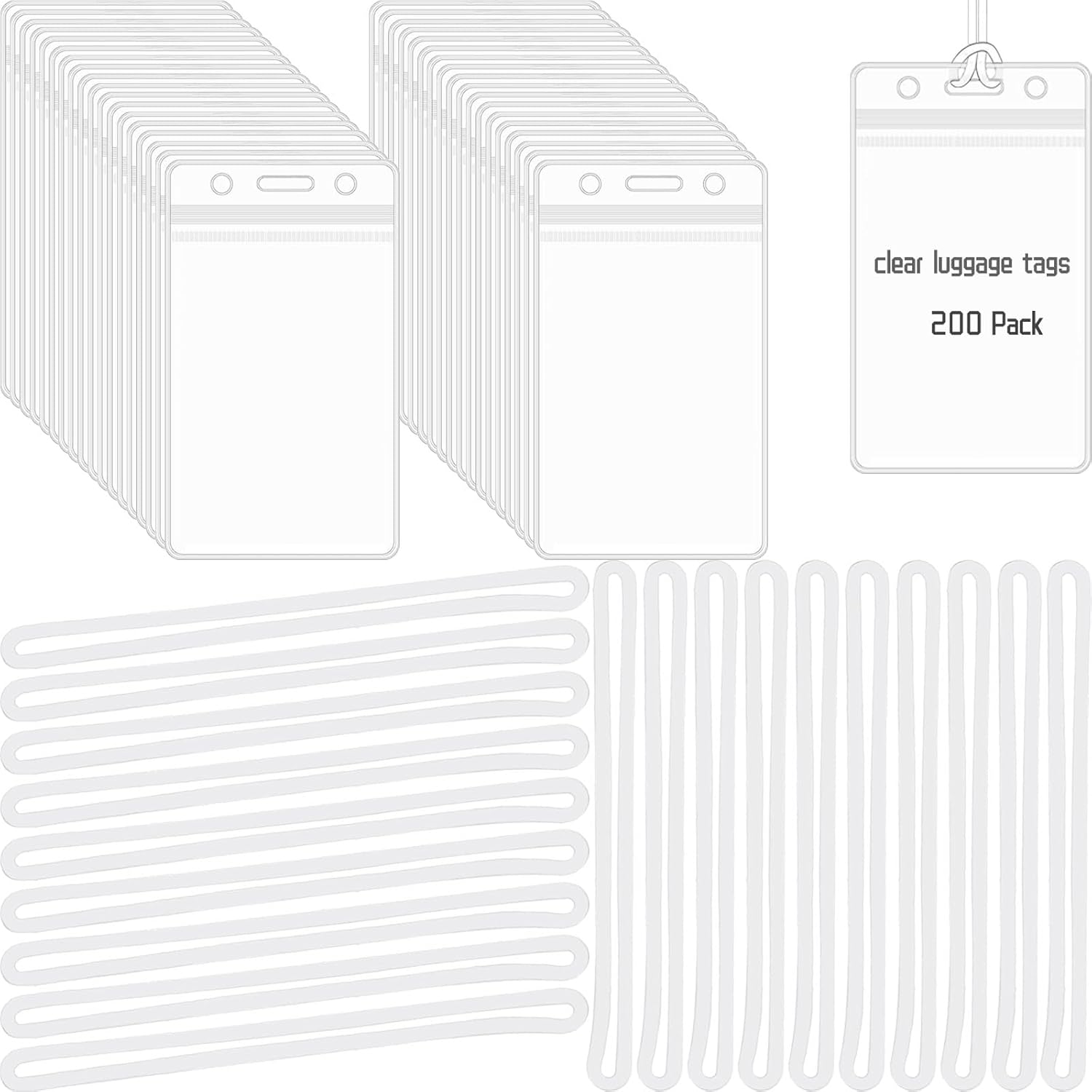 200PCS Clear Plastic Bag Tags, Luggage Bag Tag Holder Bulk, Identification ID Card Badge Label Waterproof Tag Holders for Office Business Travel Supplies