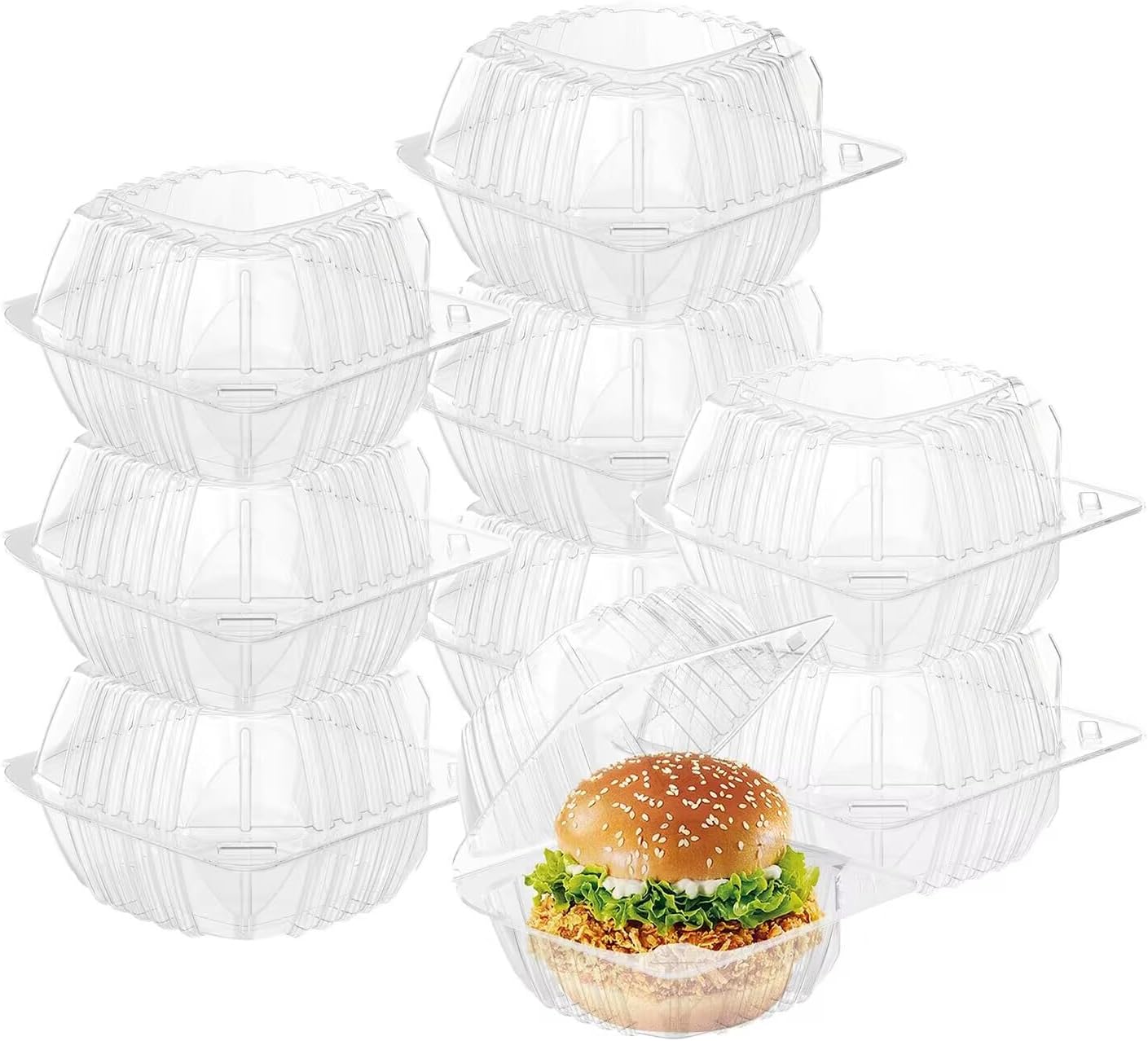 BallHull 25 Pack Clear Thickening Plastic Hinged Take Out Containers Disposable Clamshell Food Cake Containers with Lids 5.8 x 5.8 x 3.2 inch for Dessert, Cakes, Salads, Pasta, Sandwiches