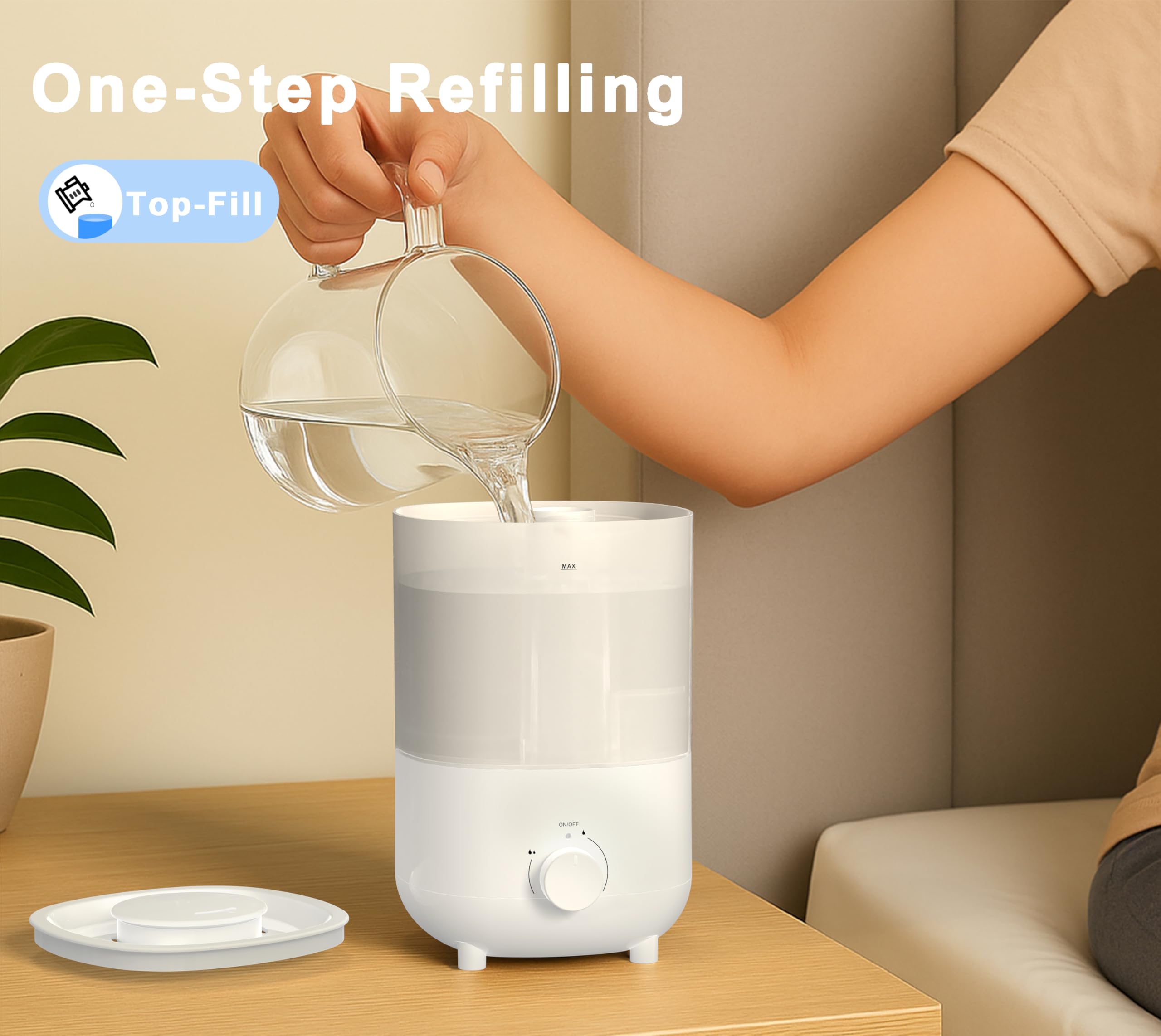 iTOMA 2111 - Humidificador de 2,6 l, color blanco, funcionamiento con una sola pulsación, niebla ajustable 360°, ultrasónico silencioso, para dormitorio y oficina