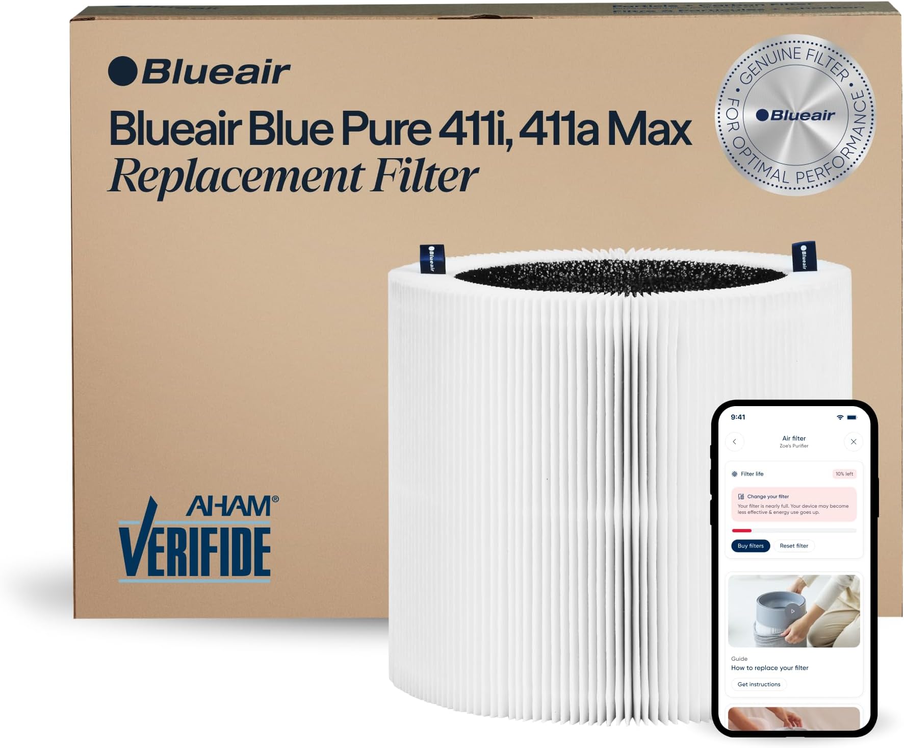 Blue Pure F4MAX Genuine Replacement Filter, Compatible with Blue Pure 411i Max and 411a Max Air Purifiers, Black, Polyester Polypropylene, 25x16 inches